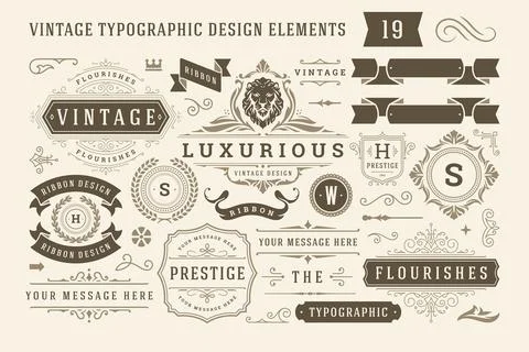Vintage typographic design elements set vector illustration. イラスト素材