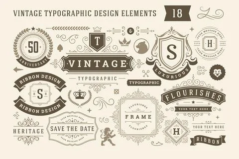 Vintage typographic design elements set vector illustration. イラスト素材