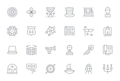 Vintage Ultimate Vector Package with 24 128x128 Thin Line Pixel Aligned Icons Stock-Illustration
