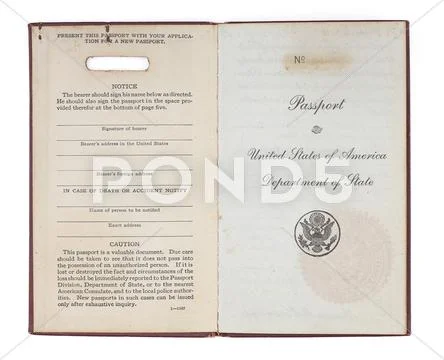 Vintage united states passport open to title page Stock Photos