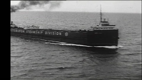 Vintage United States Steamship Sails at Sea Stock Footage