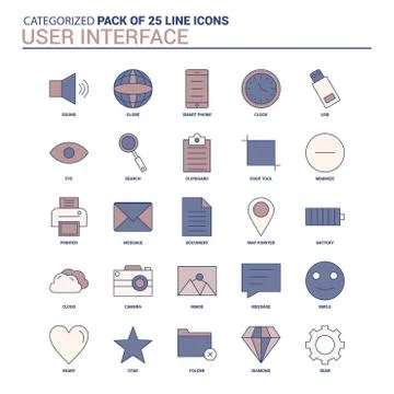 Vintage User Interface  Icon set - 25 Flat Line icon set Illustrazione stock