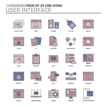 Vintage User Interface  Icon set - 25 Flat Line icon set Stock Illustration