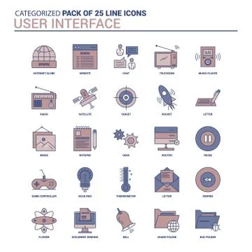 Vintage User Interface  Icon set - 25 Flat Line icon set Illustrazione stock