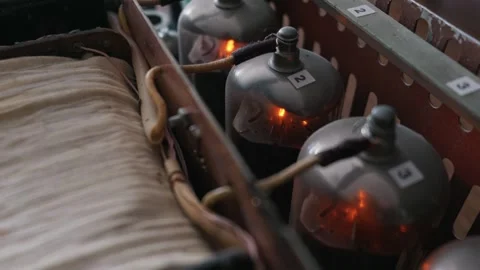 Vintage Vacuum Tubes Glowing Inside a Homemade Diy Tube Amplifier Stock Footage 334130627
