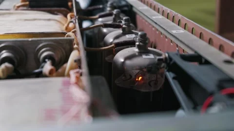 Vintage Vacuum Tubes Glowing Inside Diy Handmade Tube Audio Amplifier Stock Footage 334130685