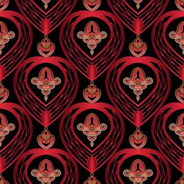 Vintage vector 3d seamless pattern. Interesting ornate black red gold vector  Stock Illustration