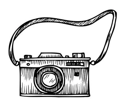Vintage Vector Camera. Hand drawn illustration of old retro analog equipment Illustrazione stock
