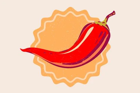 Vintage vector chilli pepper in hand drawing style. Spicy red chilli pepper. Stock Illustration