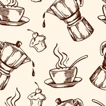 Vintage vector coffee seamless pattern 스톡 일러스트