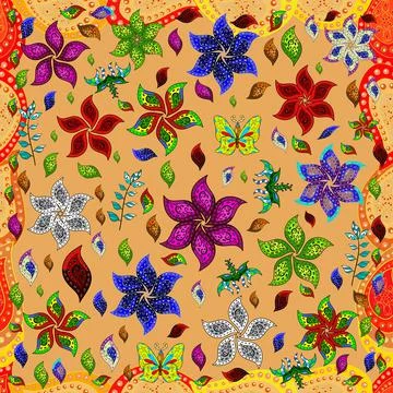 Vintage vector decorative elements. Oriental pattern. Colored Mandalas on red, y Illustrazione stock