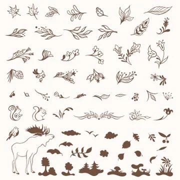 Vintage Vector Eco Spring Objects Set Stock Illustration