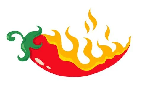 Vintage vector emblem of chilli pepper in flame. Retro illustration of red .. Stock Illustration