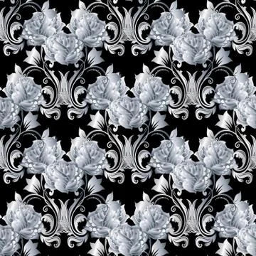 Vintage vector floral seamless pattern. White roses flowers background. Stock Illustration