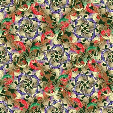 Vintage vector floral seamless pattern. Baroque colorful backgro Stock Illustration