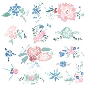Vintage Vector Floral Vignettes Stock Illustration