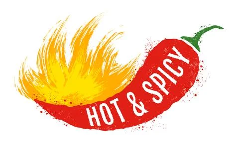 Vintage vector illustration of chilli pepper with fire. Vector icon of red .. Stock Illustration