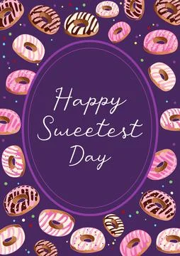Vintage Vector illustration. Oval frame with donuts on a violet background Illustrazione stock