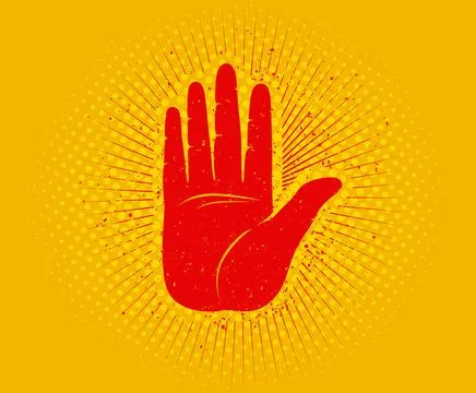 Vintage vector illustration of a red hand. Retro vector poster of red hand .. Illustration