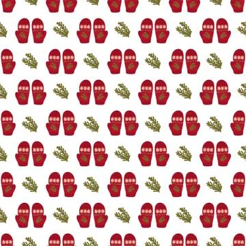 Vintage vector knitted mittens pattern, winter background Stock Illustration