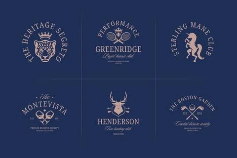 Vintage Vector Logo Bundle For Sport Club And Luxury Brand Identity Design Stock Illustration