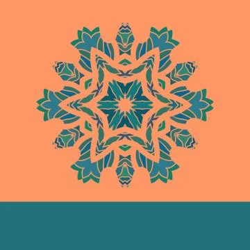 Vintage vector mandala pattern retro green on orange. Hand drawn abstract f.. イラスト素材