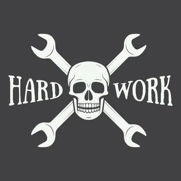 Vintage vector mechanic logo label with skull, wrench. Vector illustration Stock Illustration