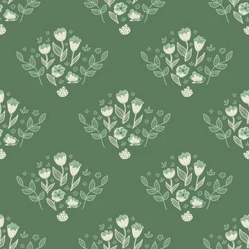 Vintage vector pattern flowers in green background Illustrazione stock