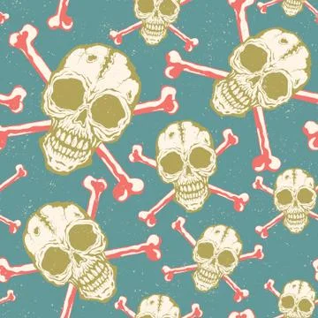Vintage vector pattern with skulls. Stock Illustration