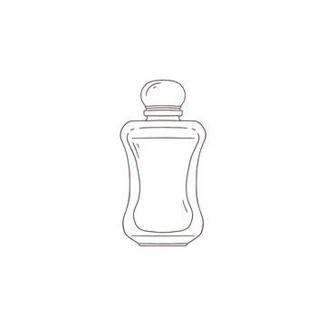 Vintage vector perfume bottle with a round lid on a white background. Glass d Illustration