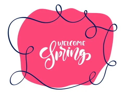 Vintage Vector red background with calligraphic lettering text Welcome Spring Stock Illustration