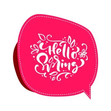 Vintage Vector red background with calligraphic lettering text Hello Spring Stock Illustration