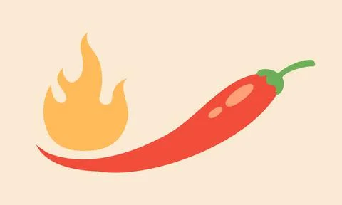Vintage vector red chilli pepper with fire in doodle style. Spicy red chill.. Stock Illustration