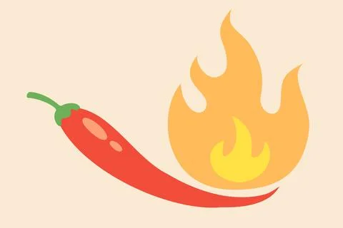 Vintage vector red chilli pepper with fire in doodle style. Spicy red chill.. Stock Illustration