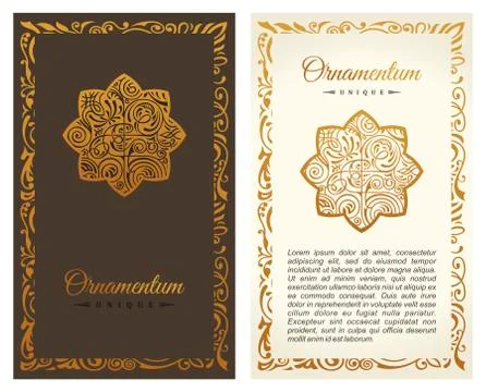 Vintage vector retro blog frame. Set of artistic golden page with a logo design Stock Illustration