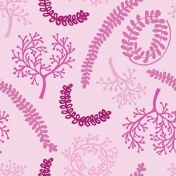 Vintage vector seamless pattern of hand drawn tree branches with leaves and f Stock Illustration