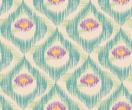 Vintage vector seamless pattern in ikat style. Retro ikat green pattern wit.. Stock Illustration