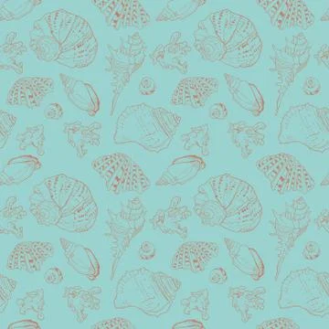 Vintage vector seamless pattern of seashells Stock Illustration