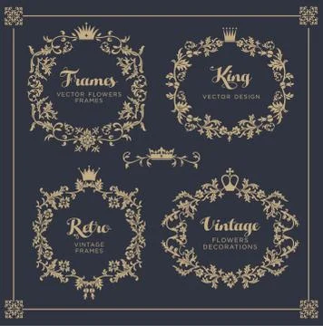 Vintage vector Set. Floral elements for design of monograms, invitations, fra Illustrazione stock