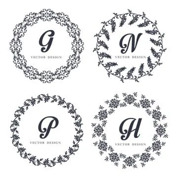 Vintage vector Set. Floral elements for design of monograms, invitations, fra 스톡 일러스트