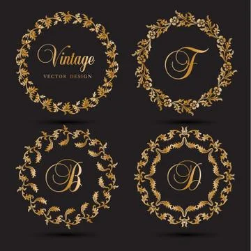 Vintage vector Set. Floral elements for design of monograms, invitations, fra イラスト素材