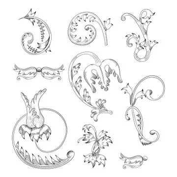 Vintage vector Set. Floral elements for design monograms, invitations, frames Stock Illustration
