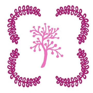 Vintage vector set of hand drawn tree branches with leaves and flowers. Sprin Stock Illustration