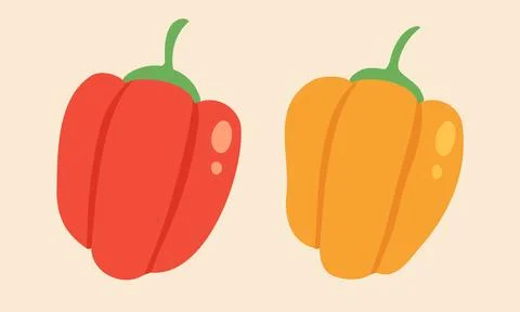 Vintage vector set illustration of red and yellow bell peppers in doodle st.. Stock Illustration