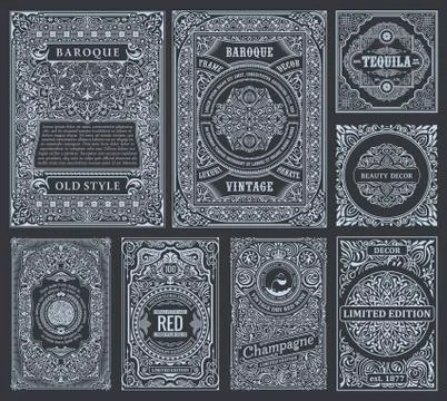 Vintage vector set retro cards. Template greeting card border or invitation Stock Illustration