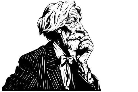 Vintage Vector Sketch: Elderly Professor in Retro Style. Old Man Illustration. Stock Illustration