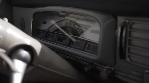 Vintage vehicle dashboard with analog speedometer Stock Footage 306832413