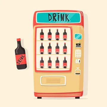 Vintage vending machine with drinks. Retro style. Purchase of water Stock Illustration