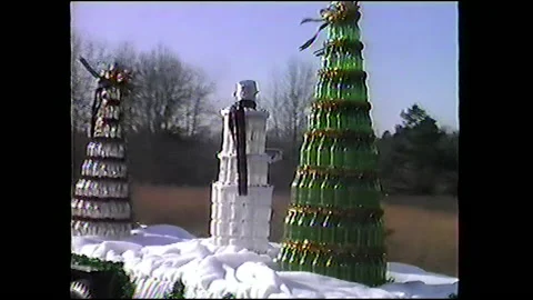 Vintage VHS Christmas Tree Float Goes by in Parade Stock-Footage 147062544
