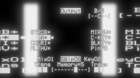 Vintage VHS recorder menu screen overlay with analog camcorder UI display and Video stock 334823191
